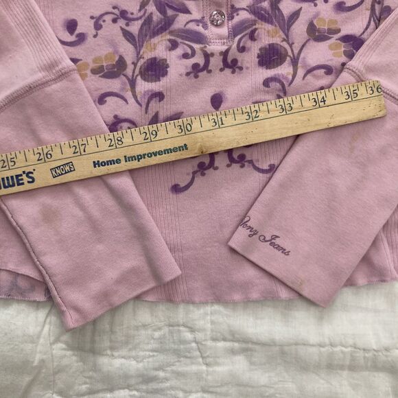 Vintage Fairy 2000s Y2K Henley DNKY Jeans Pink Floral Crystal Buttons Womens S/M - Picture 8 of 8